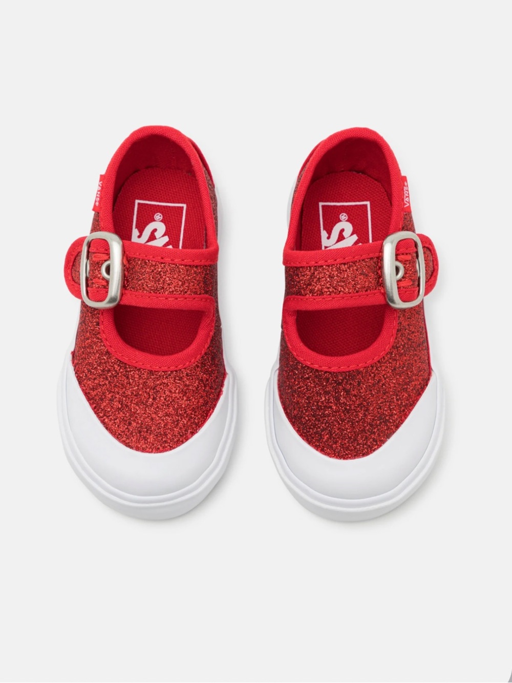 Vans Little Kids Red Glitter Mary Jane Shoes Size 6 Toddler